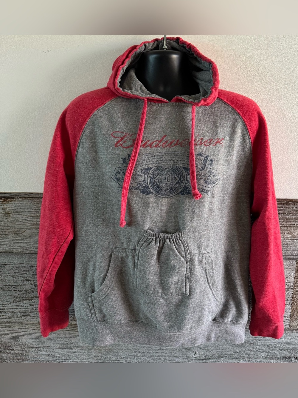 Vintage Budweiser Hoodie Brew City Beer Raglan Sweatshirt Beer Pocket (B1) Small